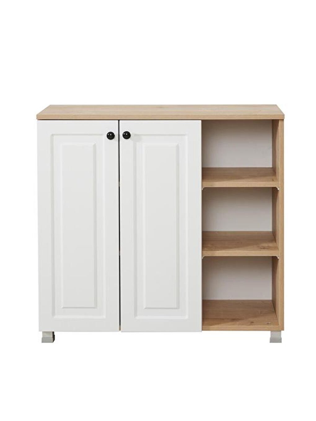 Kahverengi Ares 2 Kapaklı 3 Raflı Çok Amaçlı Dolap - Safir Meşe / Beyaz-7