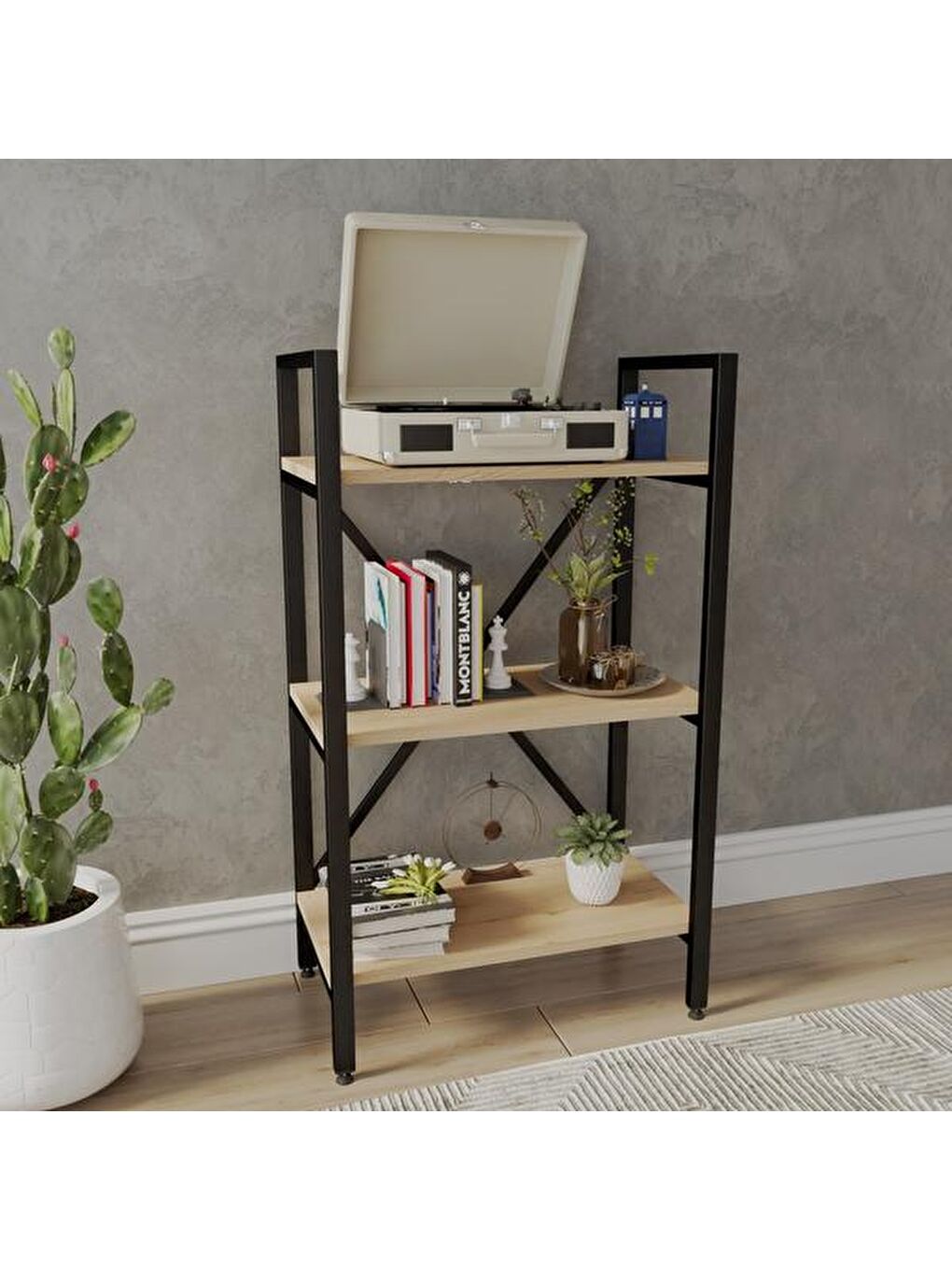 Kahverengi Athena 3 Raflı Metal Kitaplık - Sepet-1