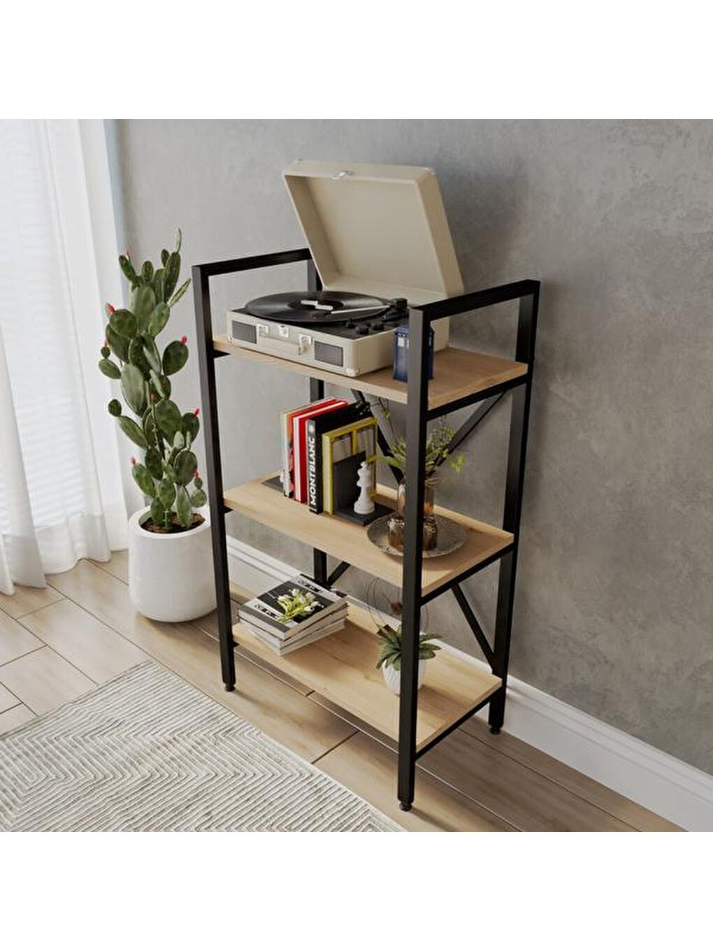 Kahverengi Athena 3 Raflı Metal Kitaplık - Sepet-2