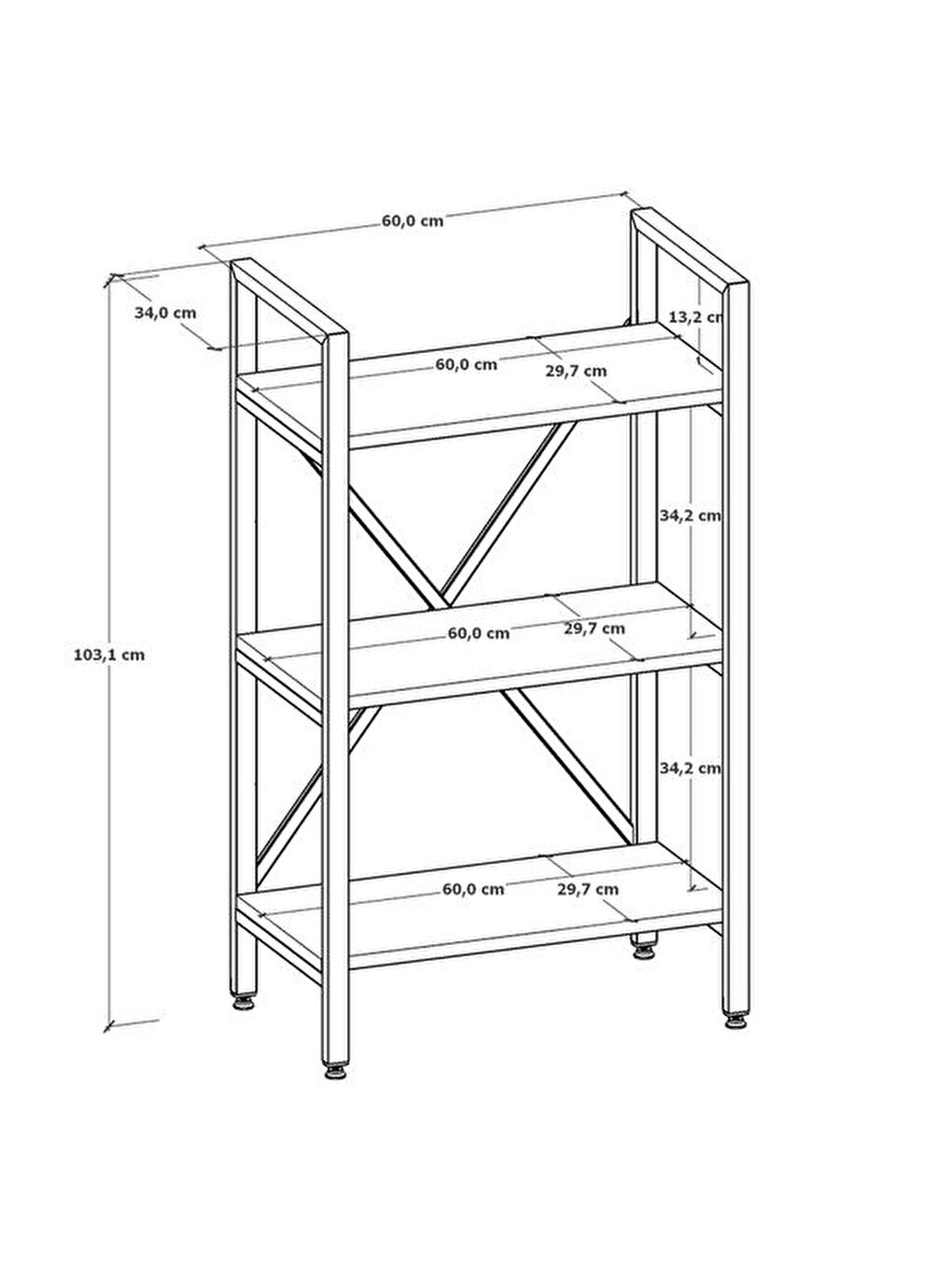 Kahverengi Athena 3 Raflı Metal Kitaplık - Sepet-5