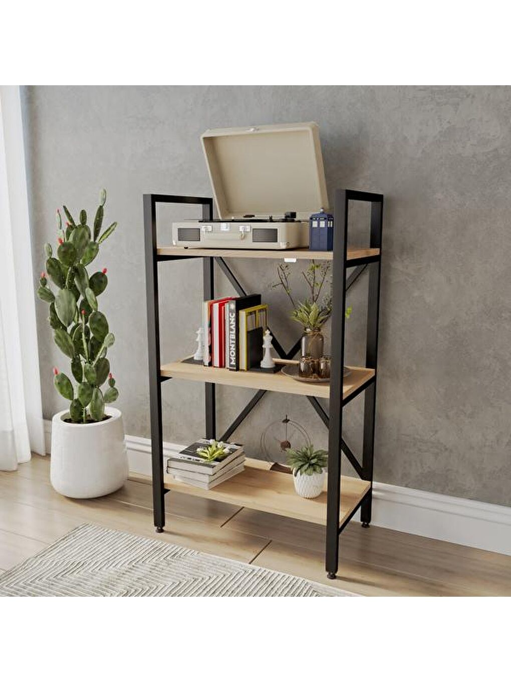 Kahverengi Athena 3 Raflı Metal Kitaplık - Sepet-6