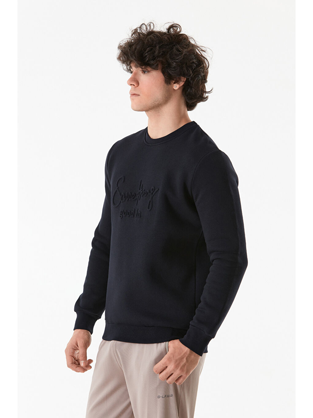 Fullamoda Lacivert Kabartmalı Bisiklet Yaka Sweatshirt - 2