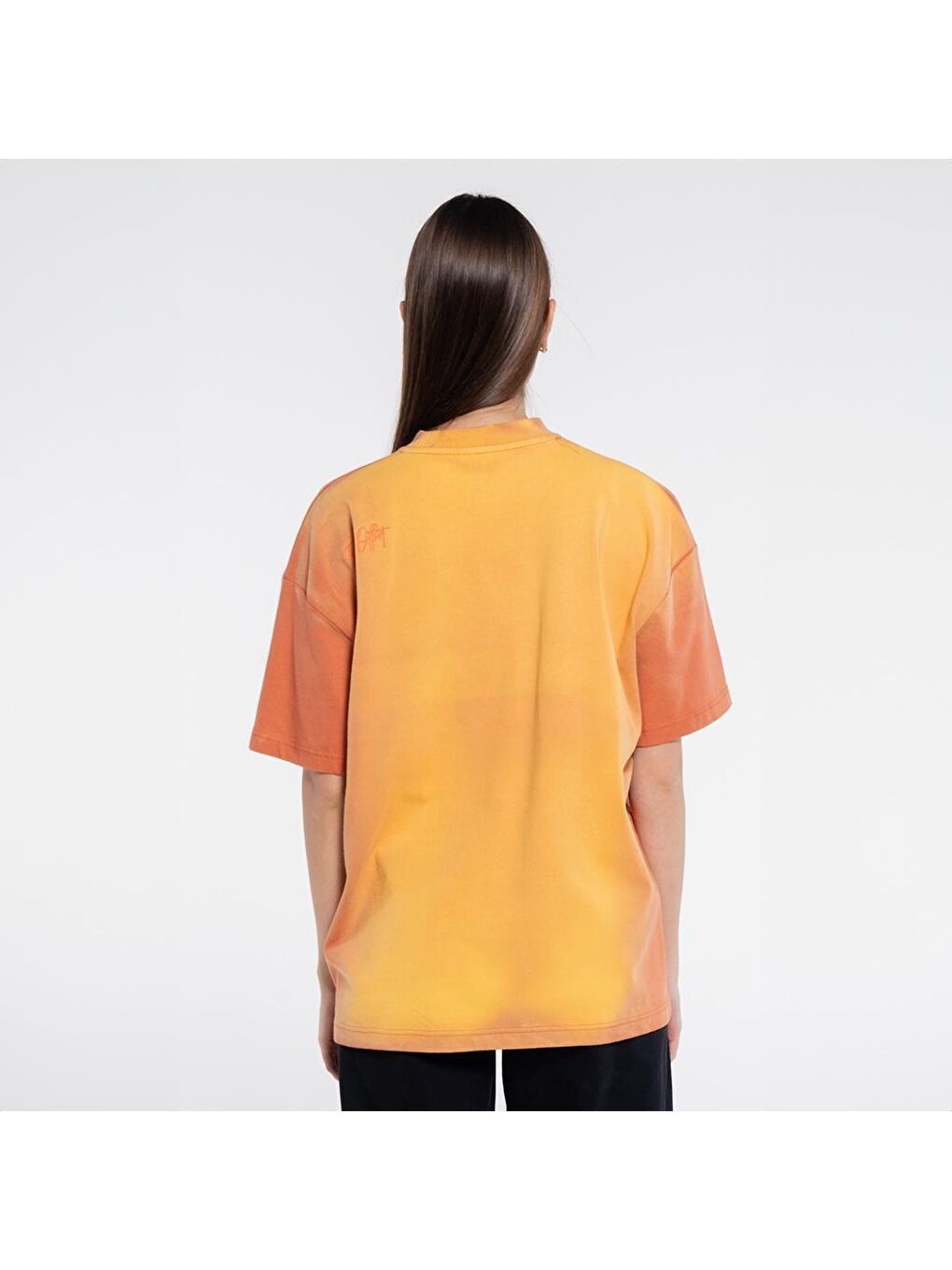 Seyu Kadın Turuncu %100 Pamuk Yıkamalı Ekstra Oversize Bisiklet Yaka Tişört-1
