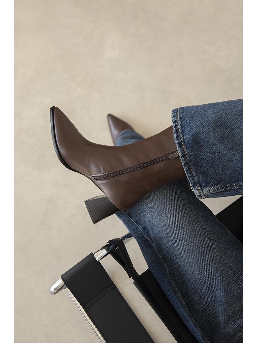 Kahverengi Liston Kadın Topuklu Deri Bot Kahve