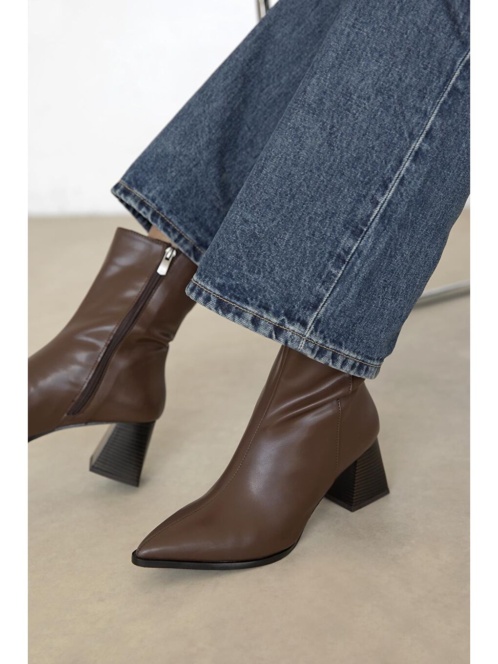 Kahverengi Liston Kadın Topuklu Deri Bot Kahve-1