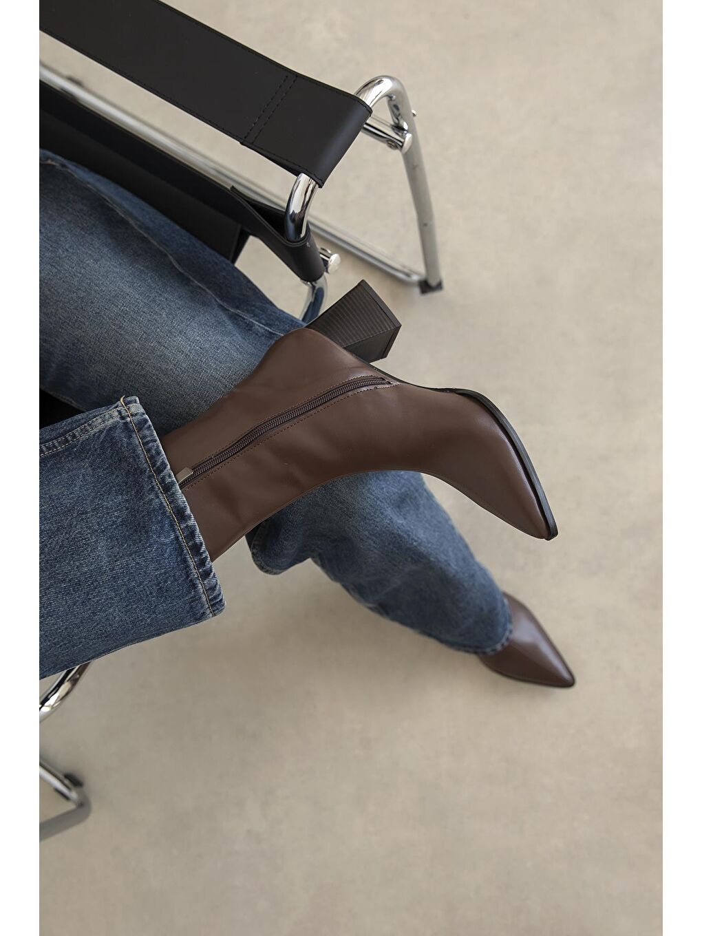 Kahverengi Liston Kadın Topuklu Deri Bot Kahve-2