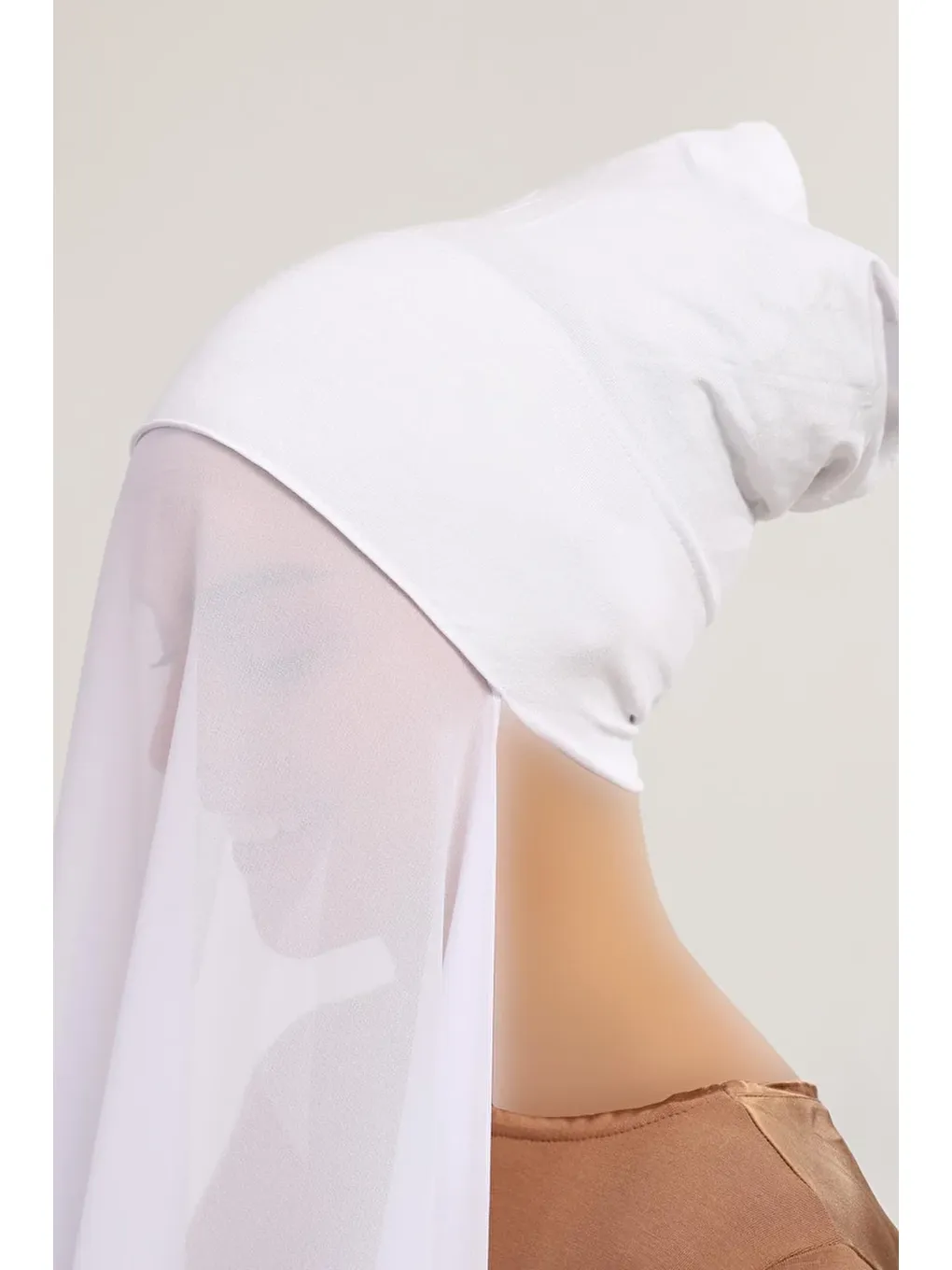 Beyaz Hazır Pratik Lüks Boru Boneli Şifon Şal-2