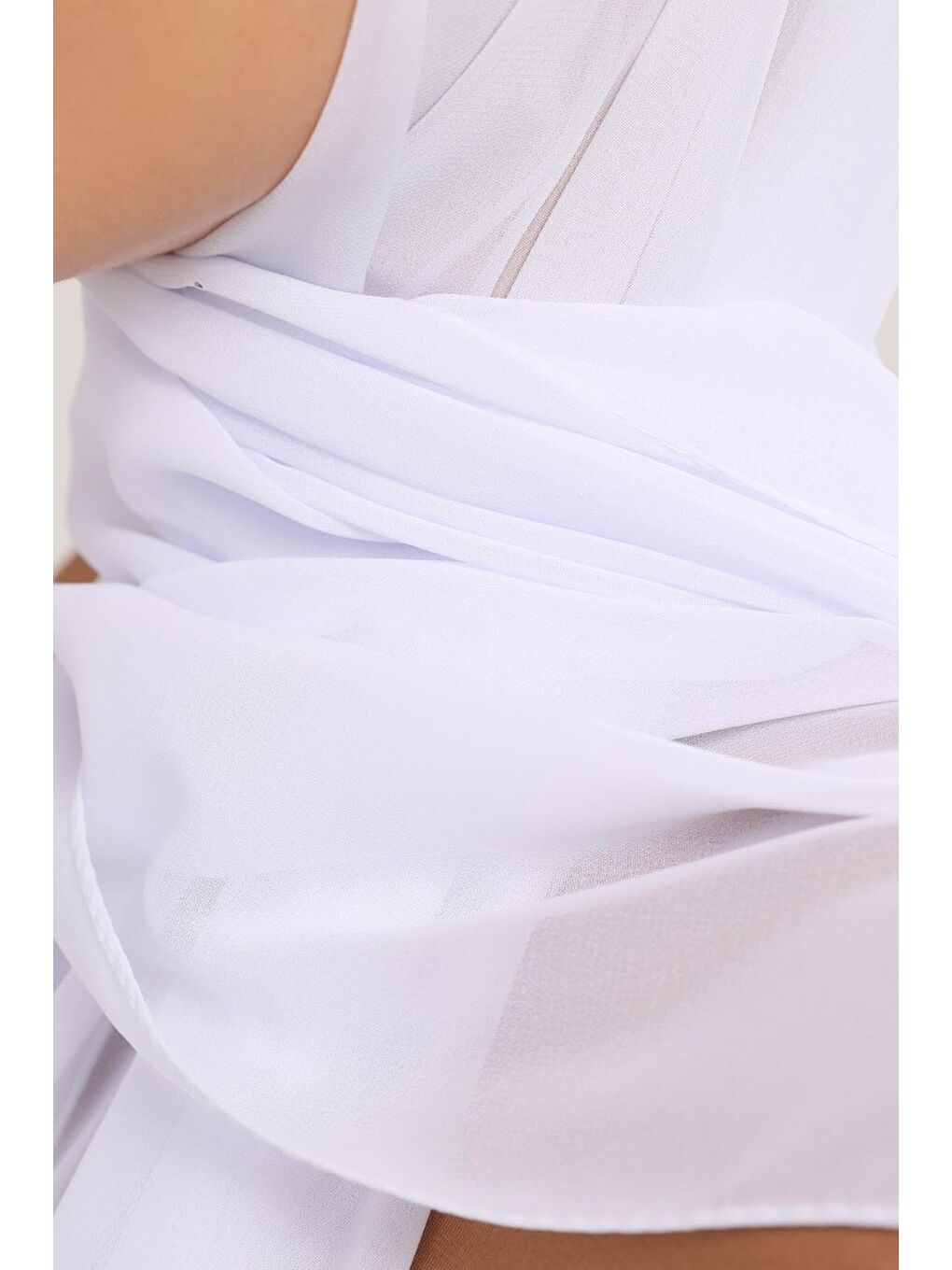 Beyaz Hazır Pratik Lüks Boru Boneli Şifon Şal-3