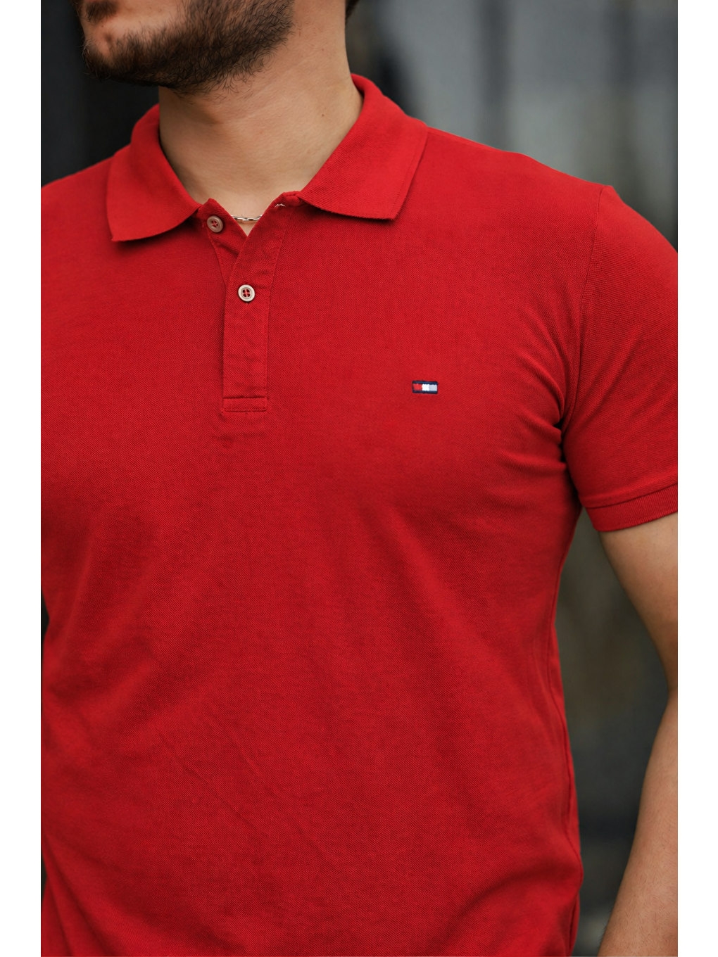 Kırmızı Erkek Polo Yaka Dar Kesim Tişört-2