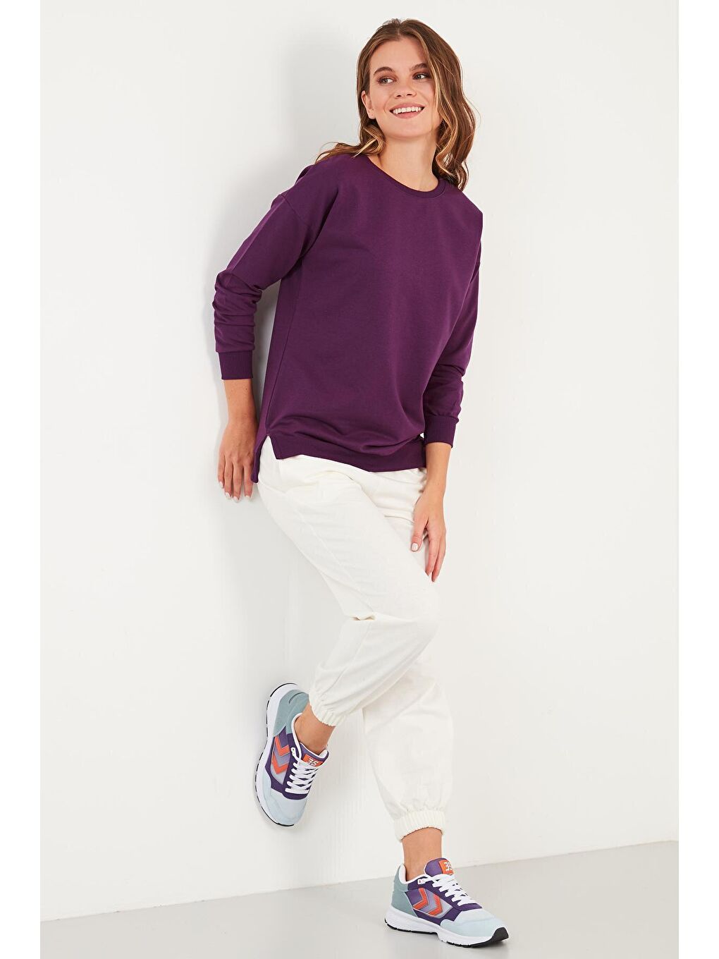 Mor Pamuklu Regular Fit Bisiklet Yaka Basic Sweat 5863569