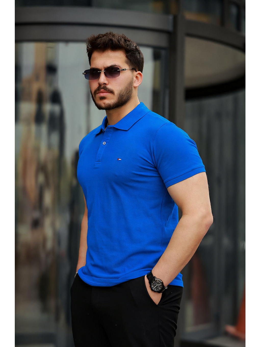 Mavi Erkek Polo Yaka Dar Kesim Tişört-3