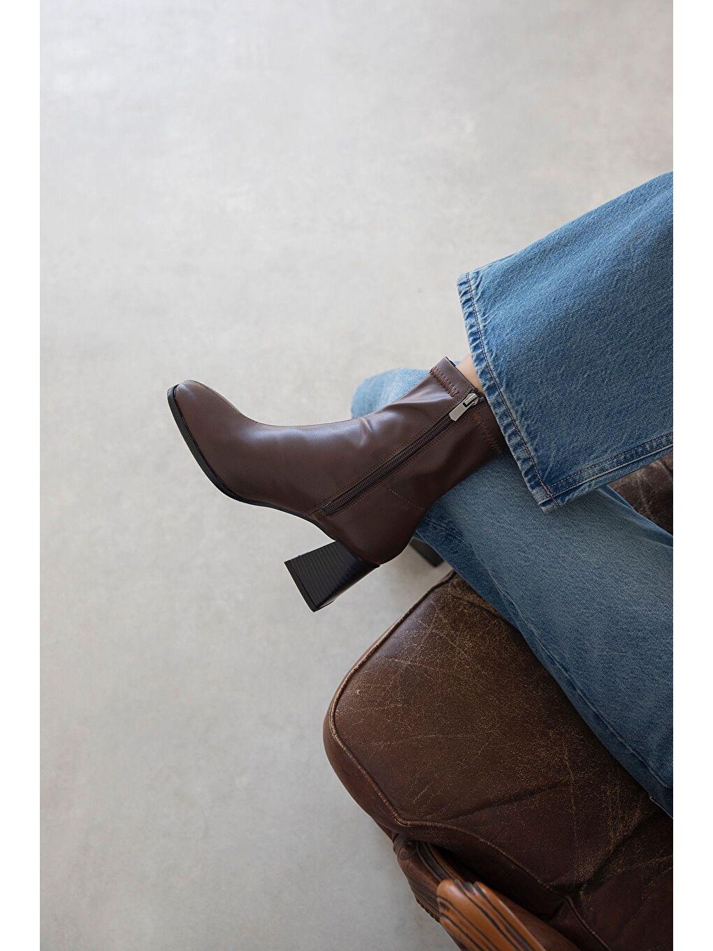 Kahverengi Trew Kadın Streç Bilekli Orta Boy Topuklu Bot Kahve-4