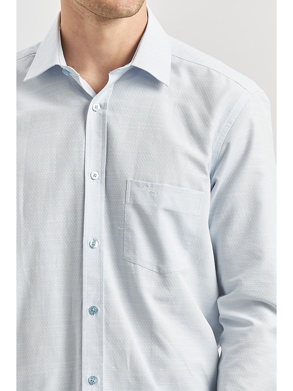 Koyu Mavi Uzun Kol Kendinden Desenli Armürlü 041 Sert Yaka Classic Comfort Fit Gömlek 1004240264-5