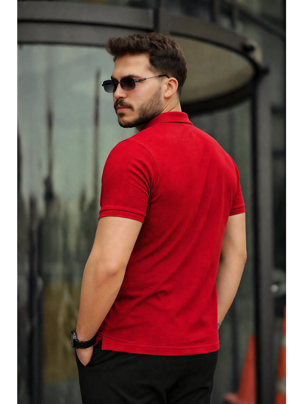 Kırmızı Erkek Polo Yaka Dar Kesim Tişört-5