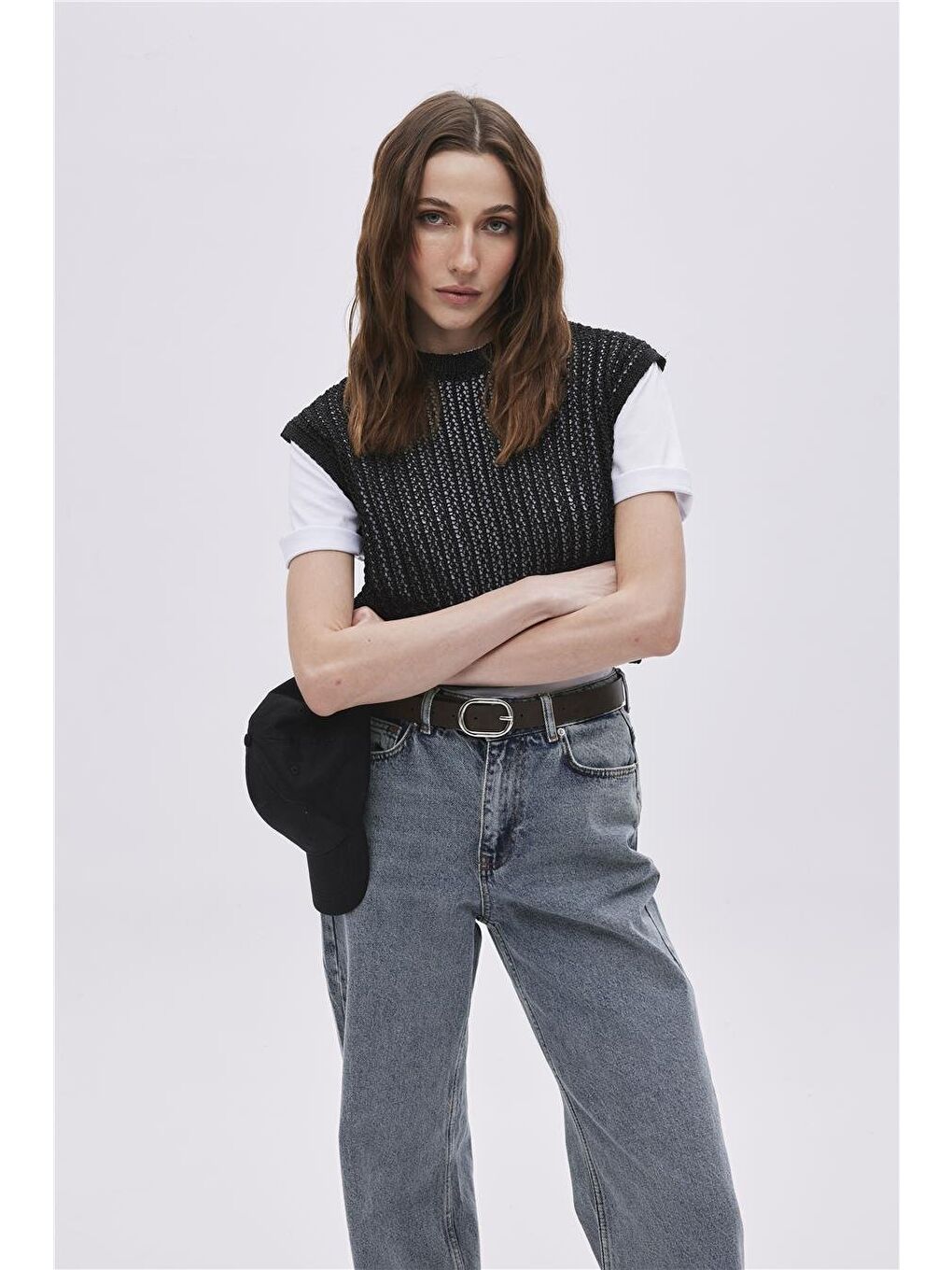 Siyah Bisiklet Yaka Parlak Süveter-2