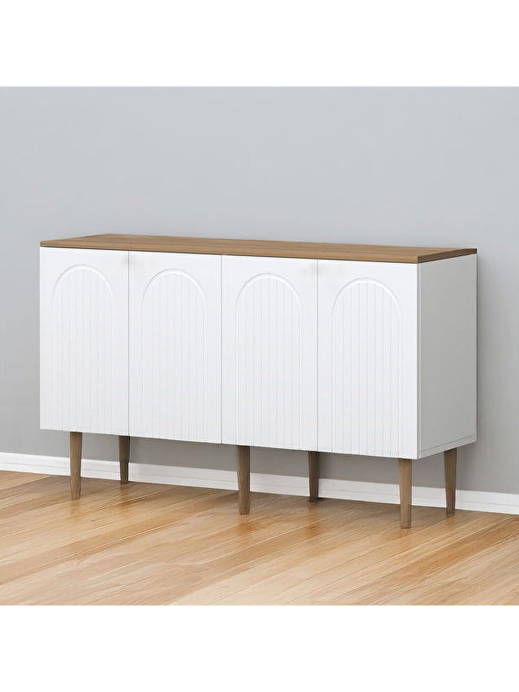 Kahverengi 4 Kapaklı Bohem Konsol - Beyaz / Sepet - 80x40x140 cm-4