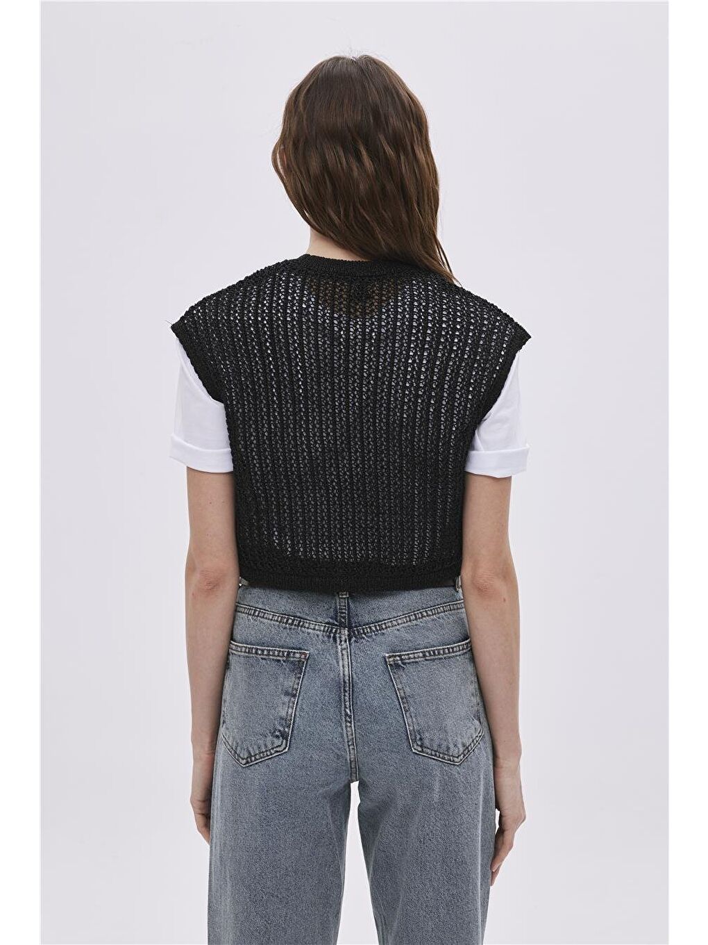 Siyah Bisiklet Yaka Parlak Süveter-4