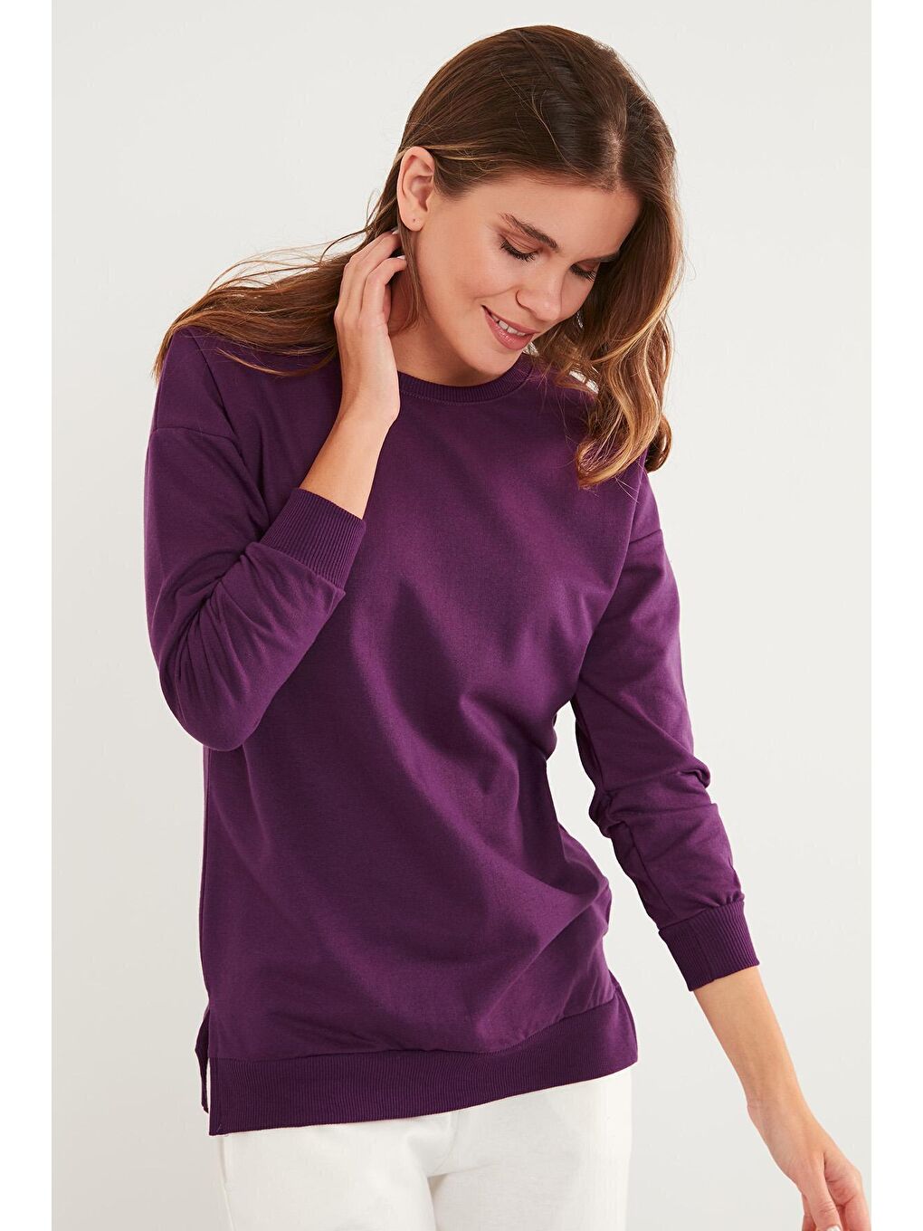 Mor Pamuklu Regular Fit Bisiklet Yaka Basic Sweat 5863569-3