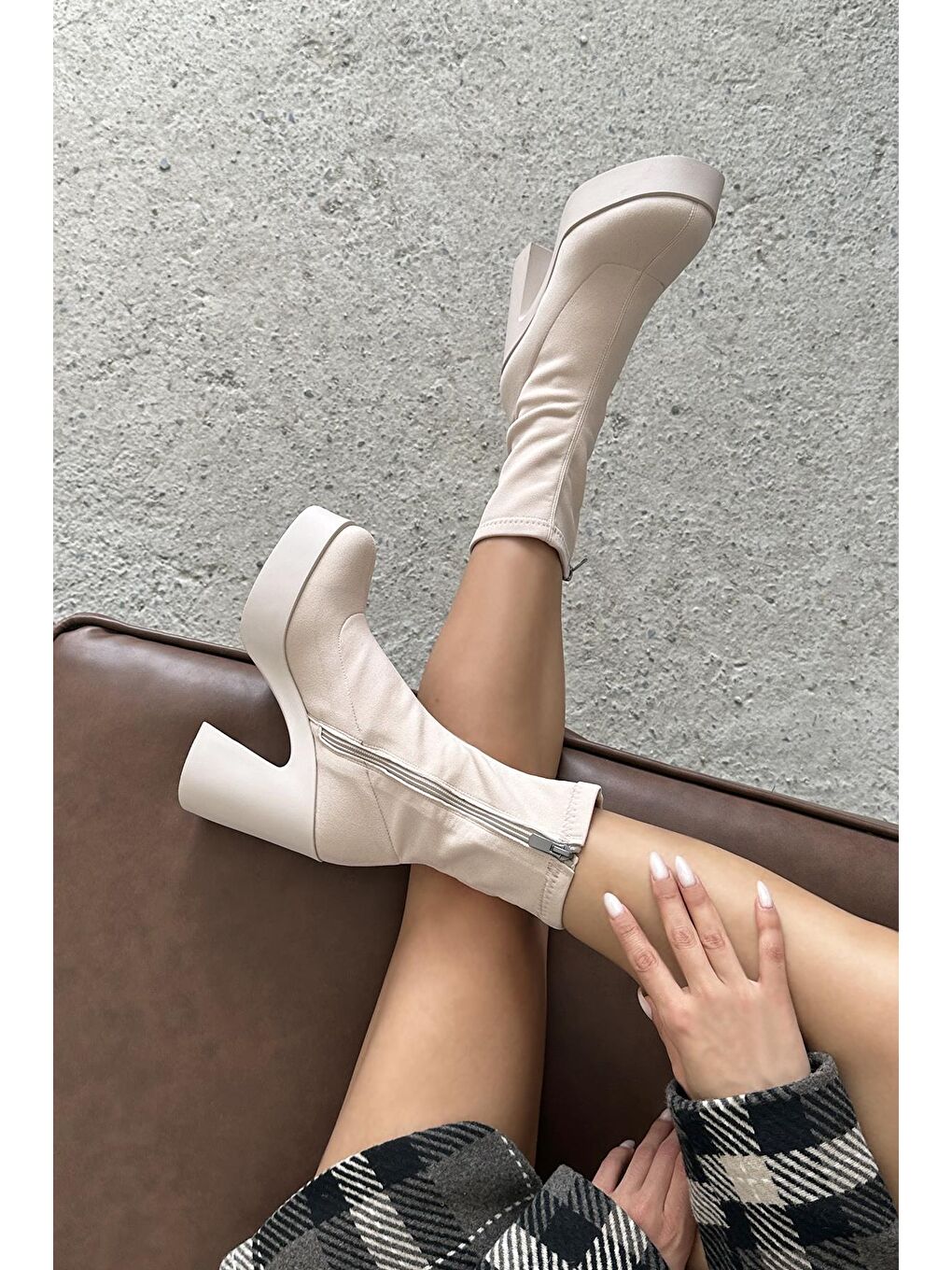 Balli Kadın Platform Topuk Streç Bot Bej-1