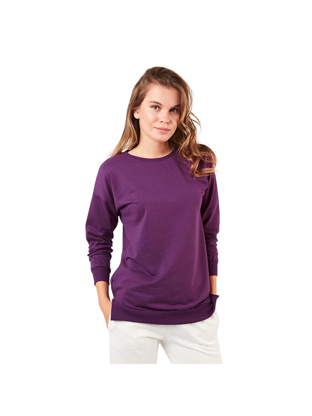 Mor Pamuklu Regular Fit Bisiklet Yaka Basic Sweat 5863569-5