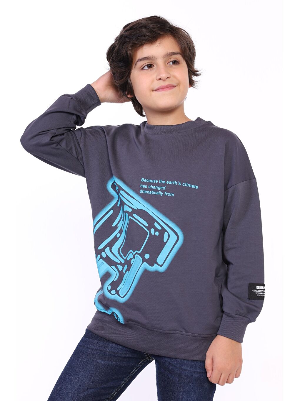 Toontoykids Gri Erkek Çocuk Baskılı Sweatshirt