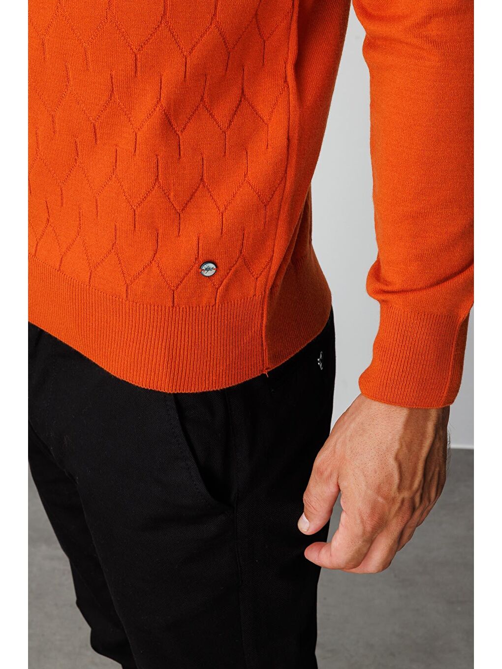 Turuncu Dar Kalıp Yarım Balıkçı Düz Uzun Kollu Triko-2