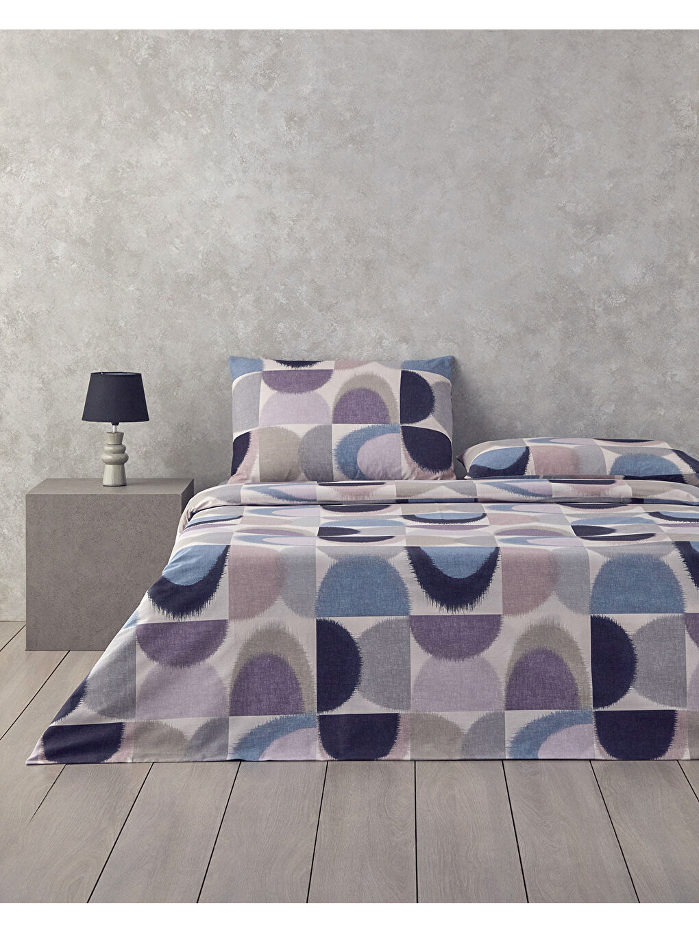 Yeşil Abstract Pamuklu Ranforce Çift Kişilik Nevresim Takımı 200x220 cm Mavi-Lila