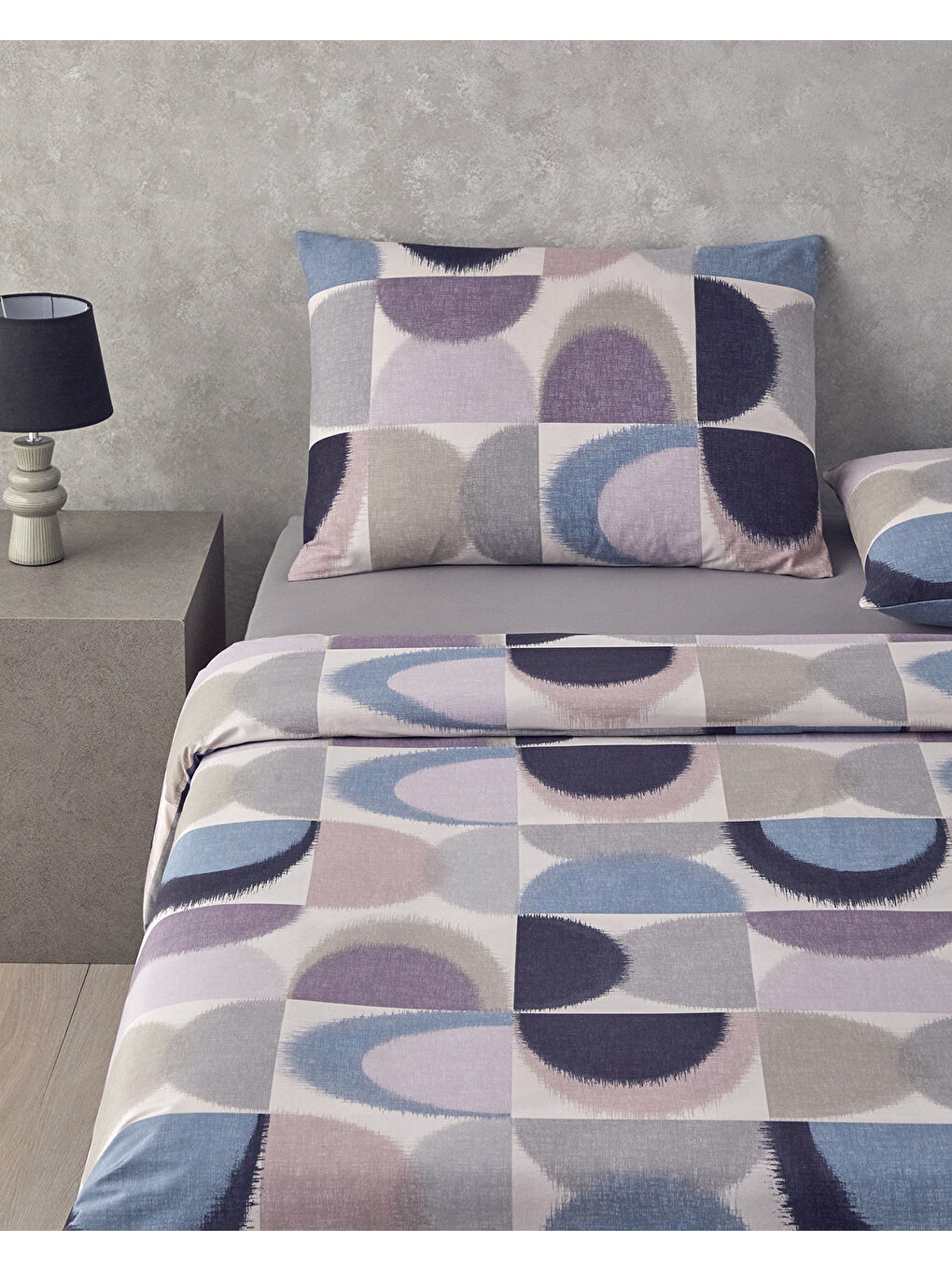 Yeşil Abstract Pamuklu Ranforce Çift Kişilik Nevresim Takımı 200x220 cm Mavi-Lila-1