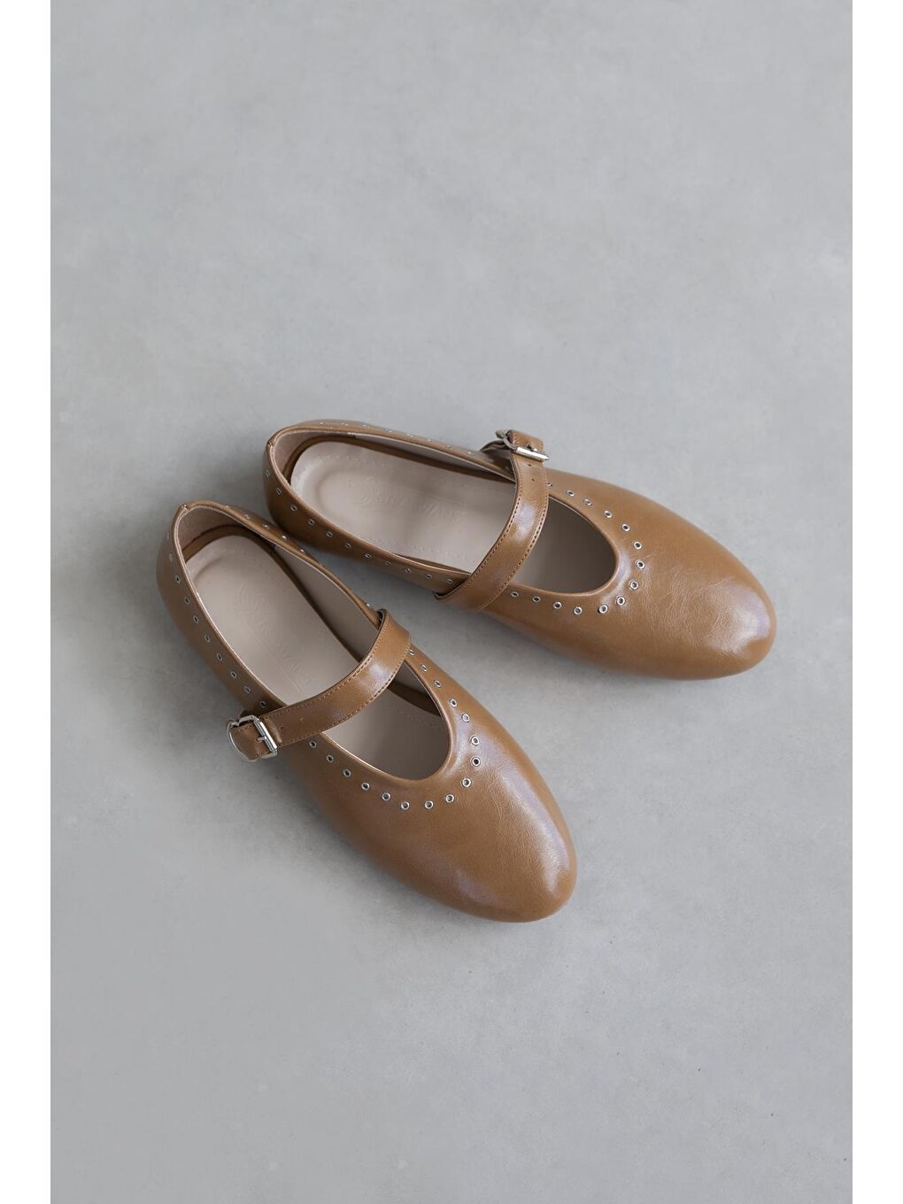 Kahverengi Abner  Kadın Drop Detay Kırışık Deri Babet Camel-1