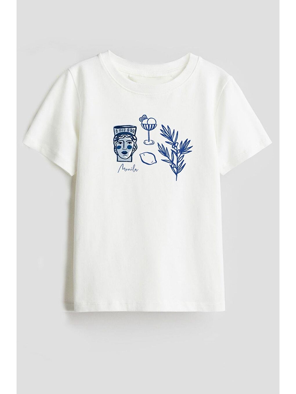 Ekru Unisex Çocuk Pamuklu Baskılı Bisiklet Yaka Kısa Kollu T-Shirt