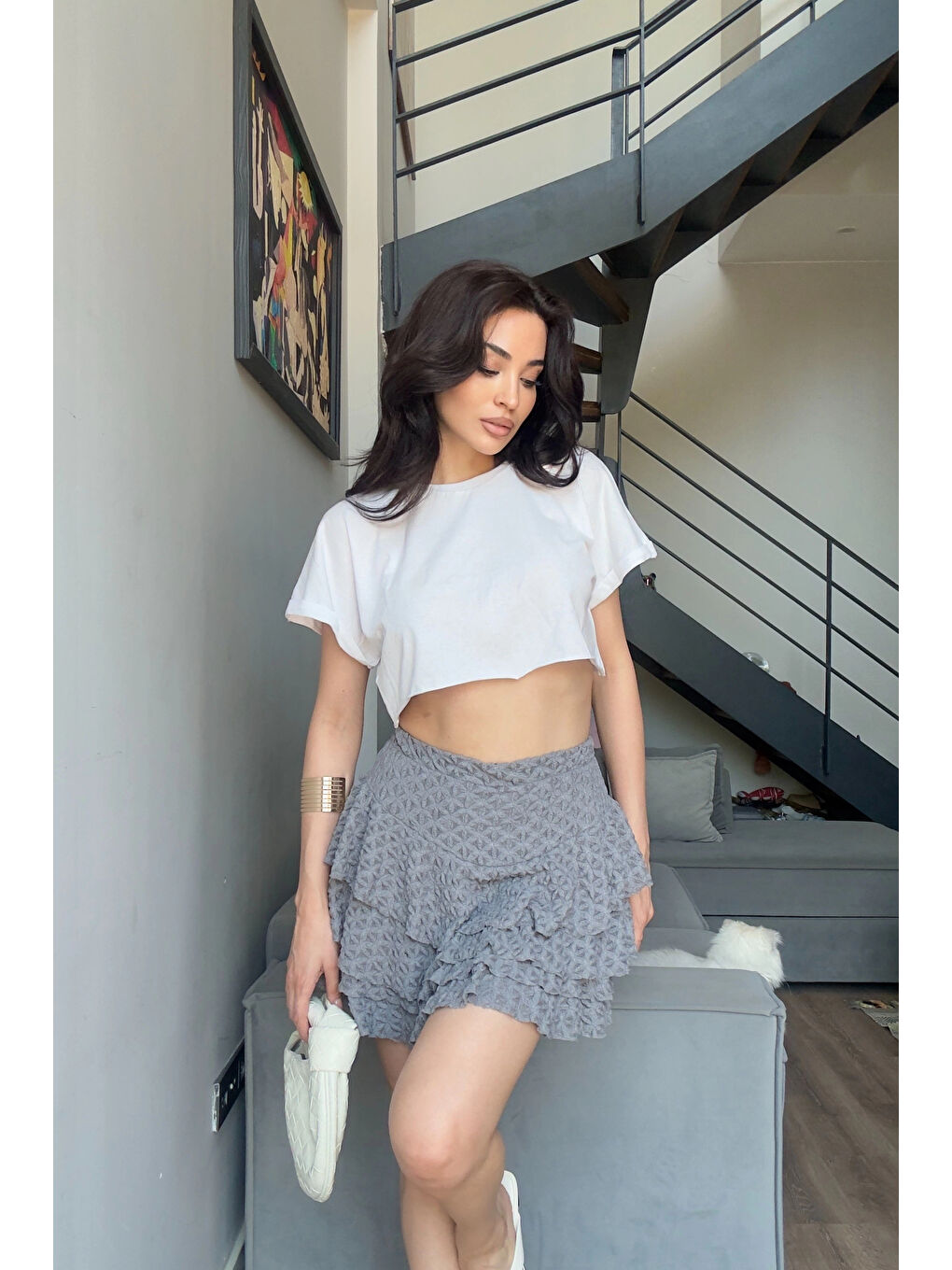 Karışık Kadın Antrasit Dantel Detay Şort Etek 0999-179096