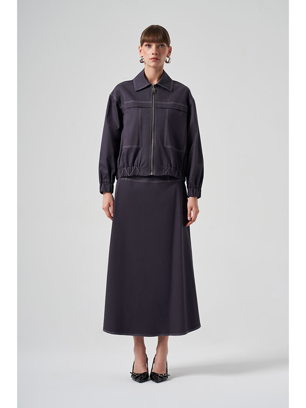 Fermuarlı Kısa Ceket 6027 Antrasit-1