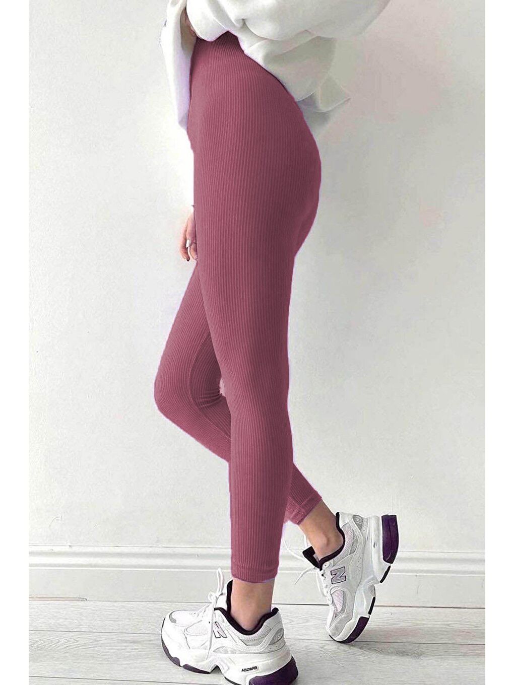 Pembe Yüksek Bel Kadın Fitilli Tayt Mg1625