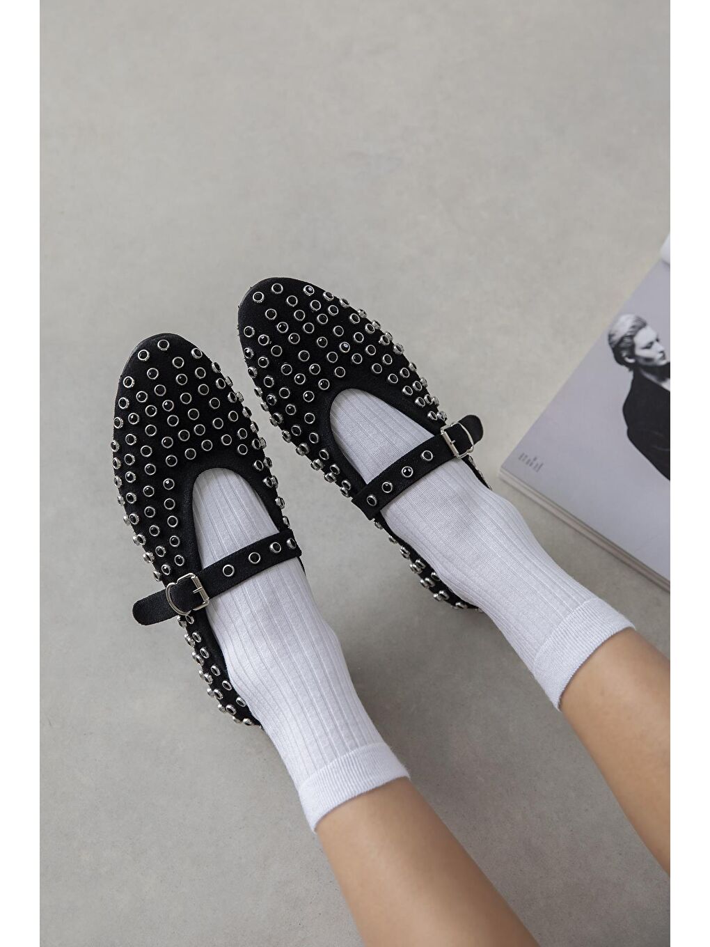 Sofia Kadın Drop Detay Süet Babet Siyah