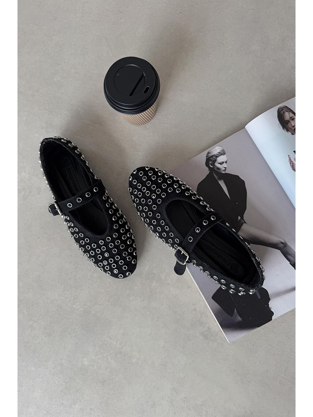 Sofia Kadın Drop Detay Süet Babet Siyah-1