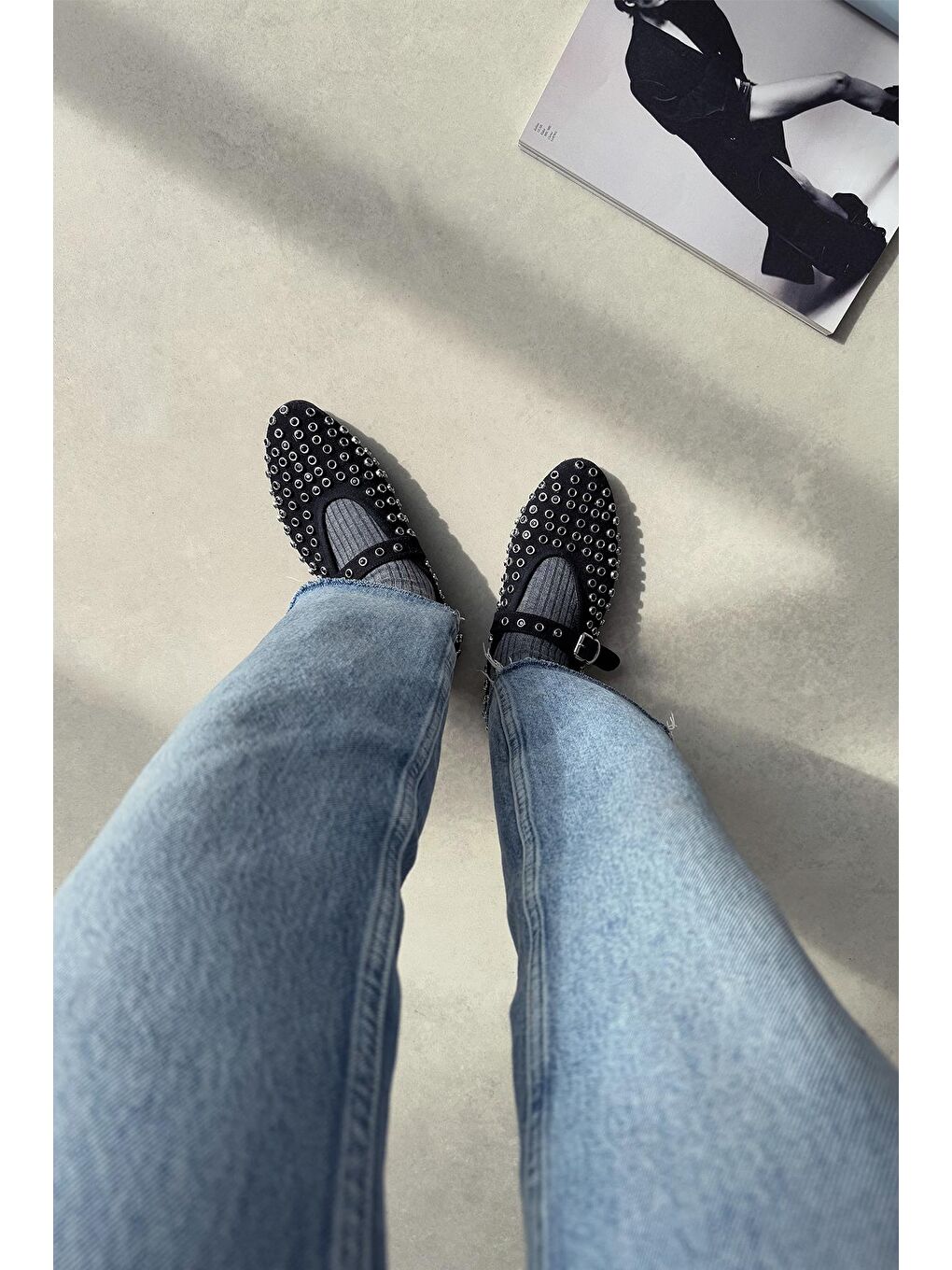 Sofia Kadın Drop Detay Süet Babet Siyah-2