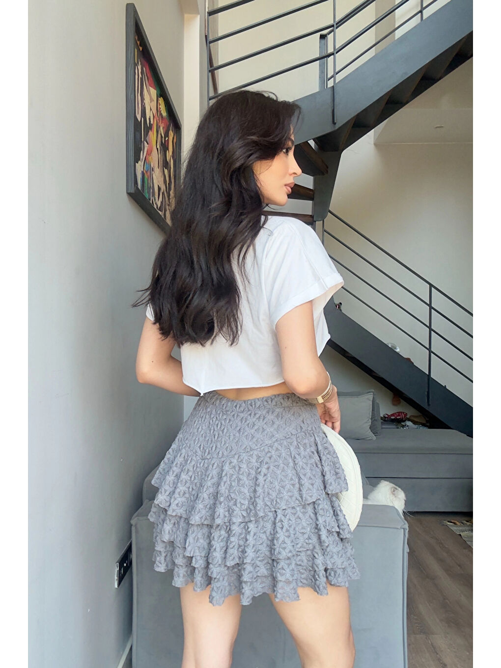 Karışık Kadın Antrasit Dantel Detay Şort Etek 0999-179096-1