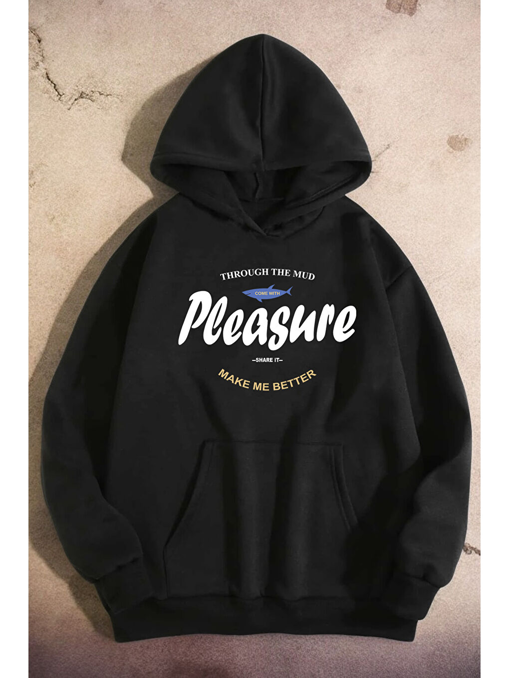 uyguntarz Siyah Pleasure Baskılı Oversize Sweatshirt