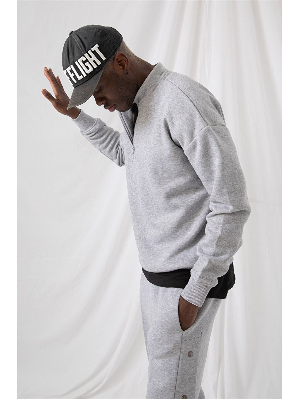 Erkek Gri Fermuarlı Oversize Sweatshirt-4