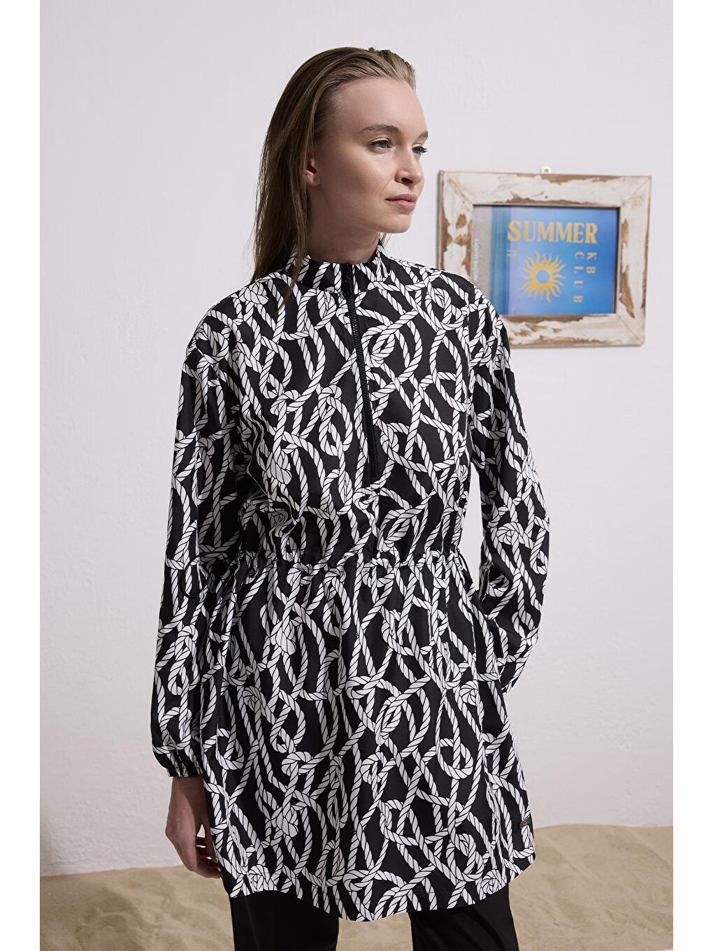 Paraşüt Beli Büzgülü Tesettür Mayo Takım Siyah-5