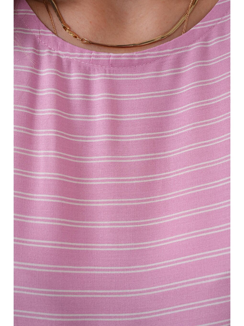 Pembe Pudra Beyaz Çizgili Hamile ve Lohusa Kısa Kol Uzun Elbise-6