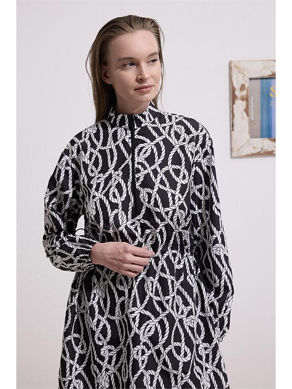 Paraşüt Beli Büzgülü Tesettür Mayo Takım Siyah-9