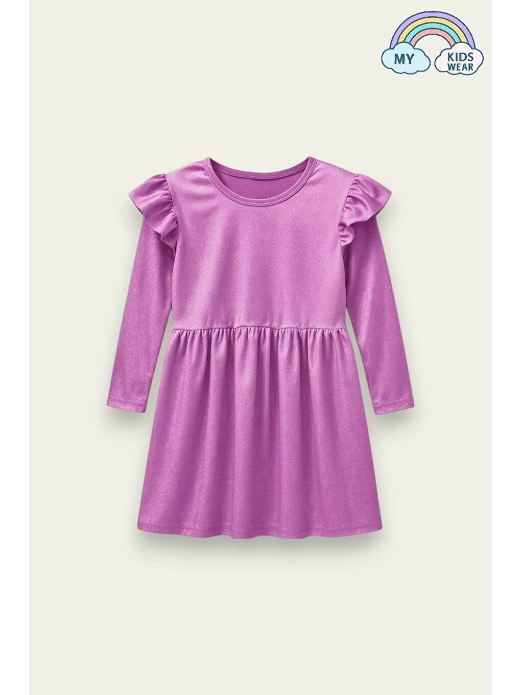 Pembe Kız Çocuk Uzun Kollu Fırfır Detaylı Kadife Elbise 3-10 Yaş 12114