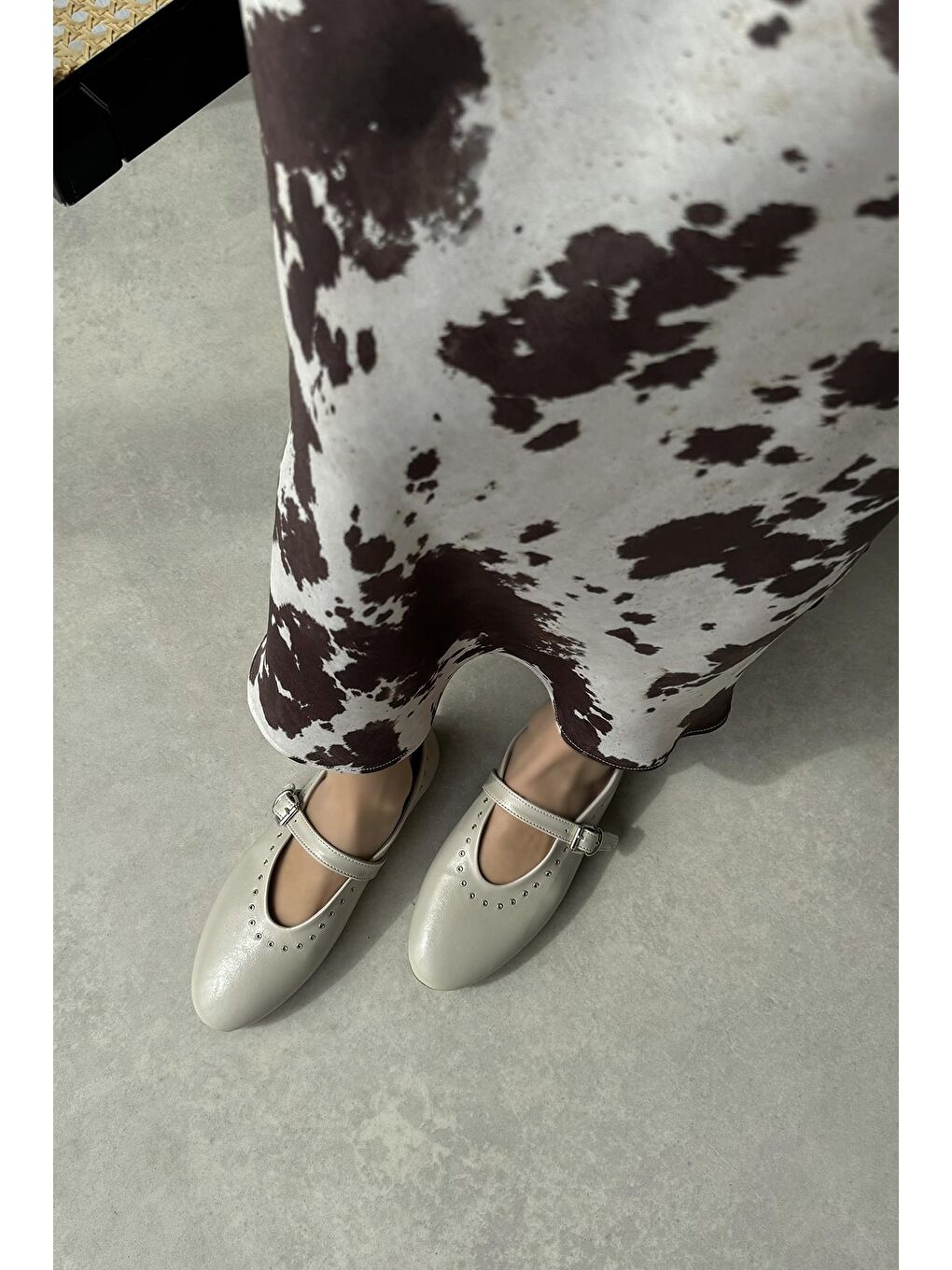 Abner  Kadın Drop Detay Kırışık Deri Babet Bej-2