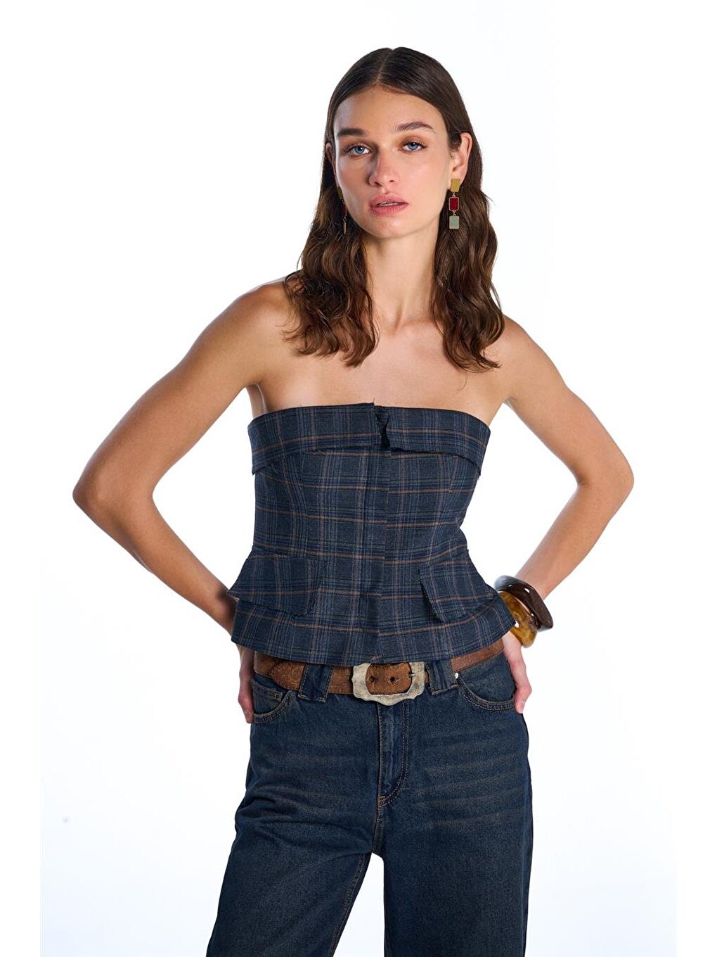 Lacivert Ekoseli Büstiyer-1