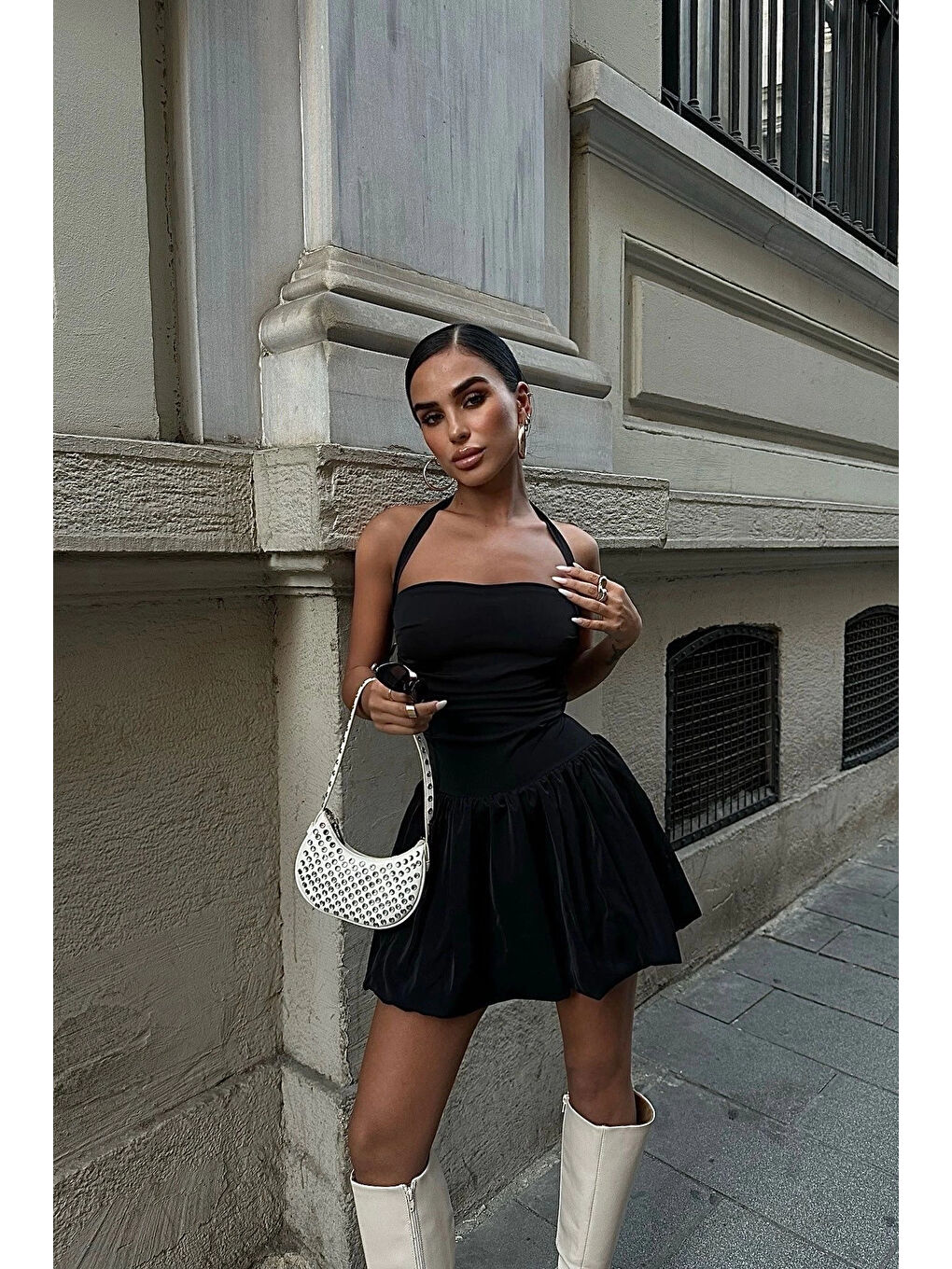 Karışık Kadın Siyah Halter Yaka Elbise 1026-221625-1