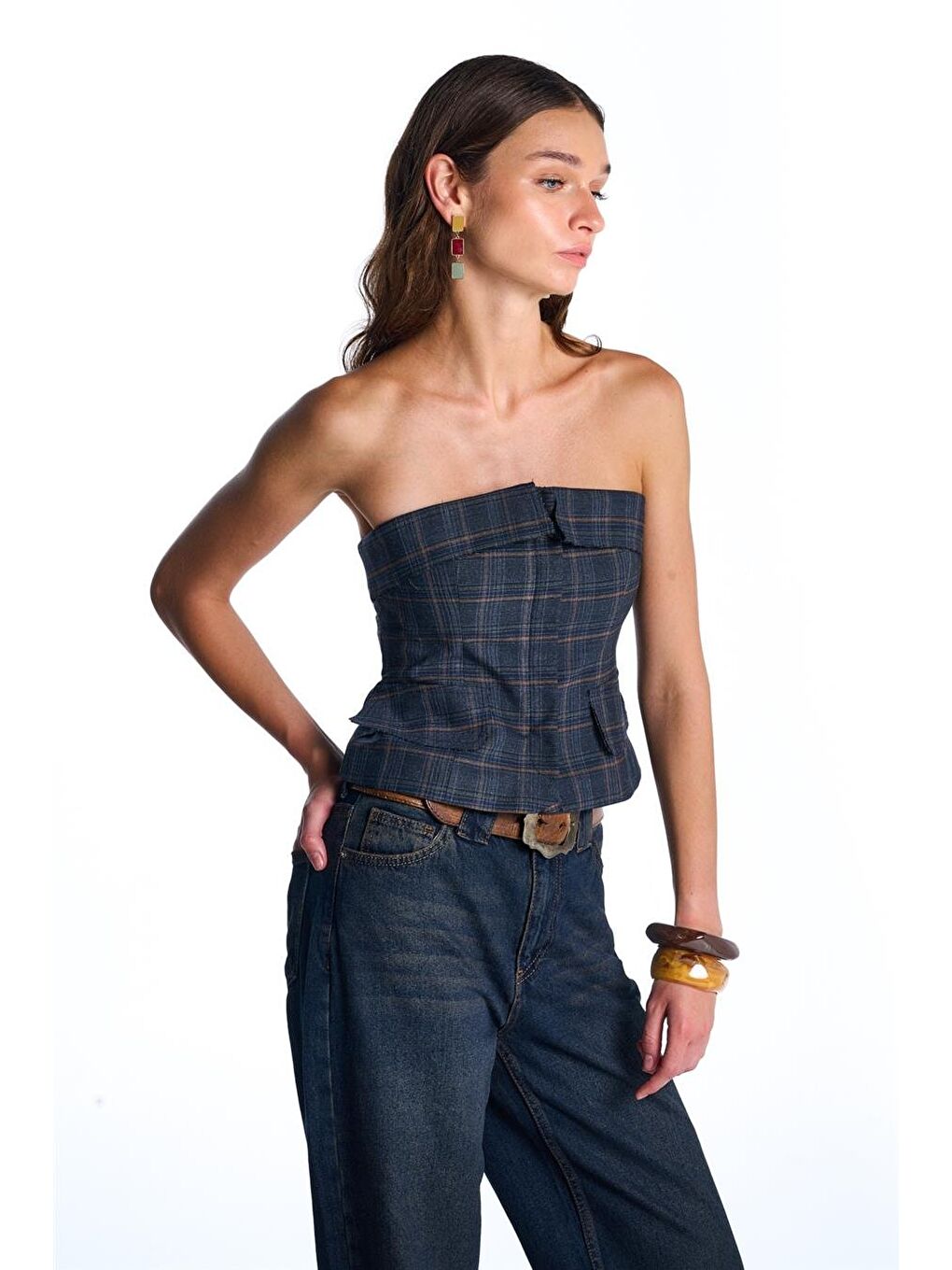 Lacivert Ekoseli Büstiyer-2