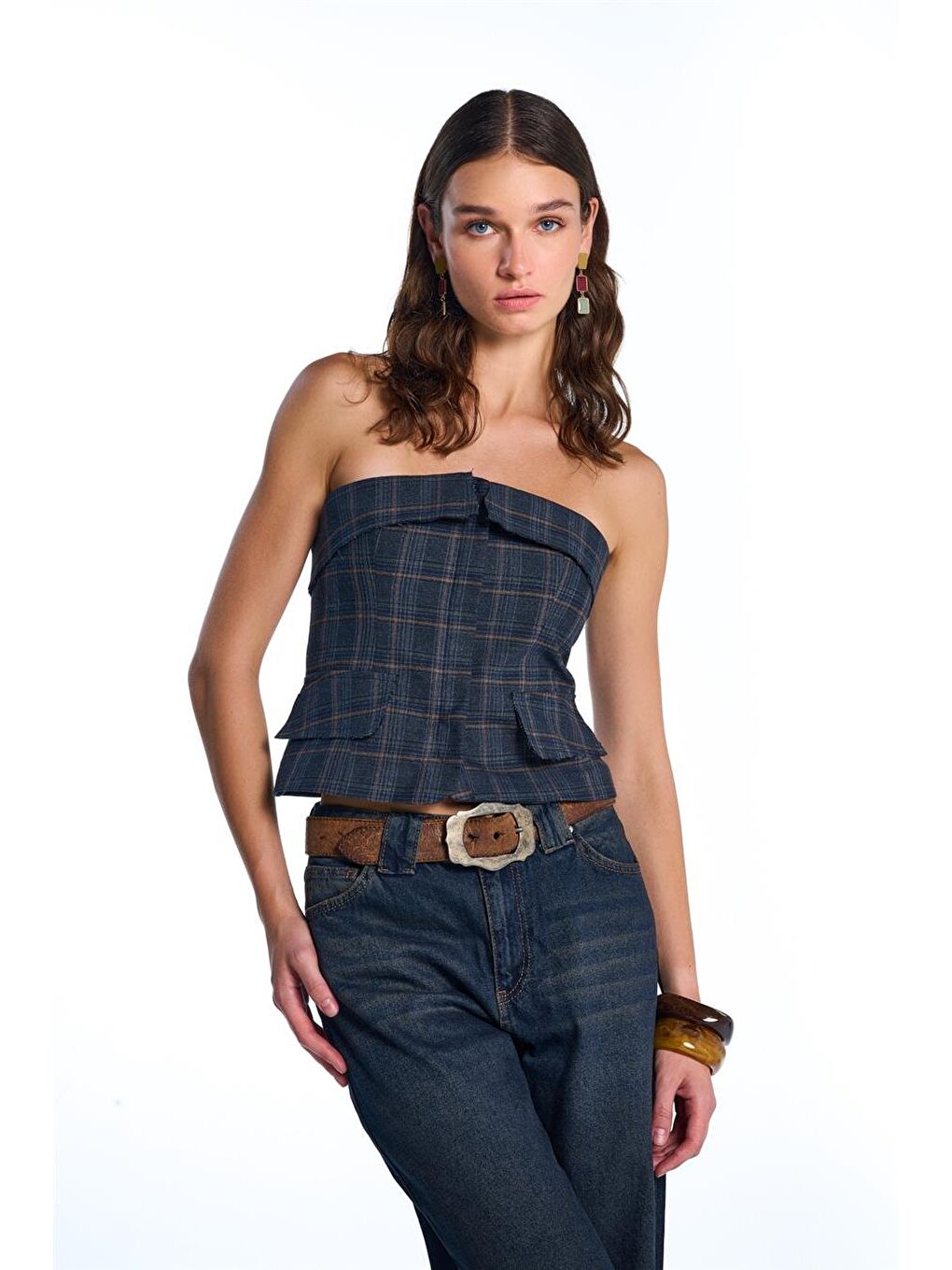 Lacivert Ekoseli Büstiyer-3