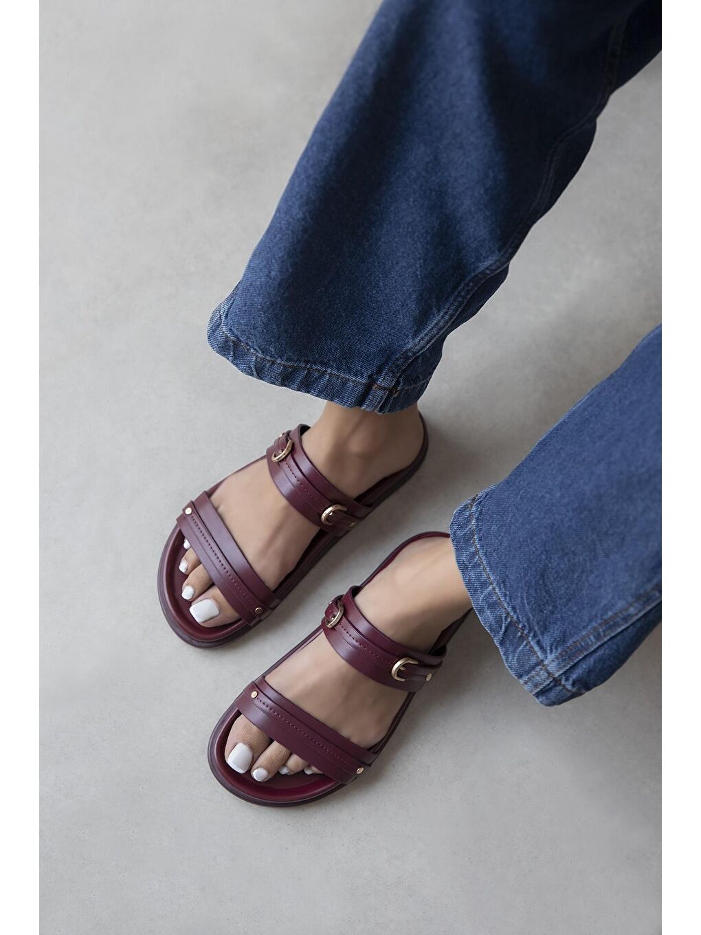 Cistra Kadın Günlük Konfor Deri Terlik Bordo-1