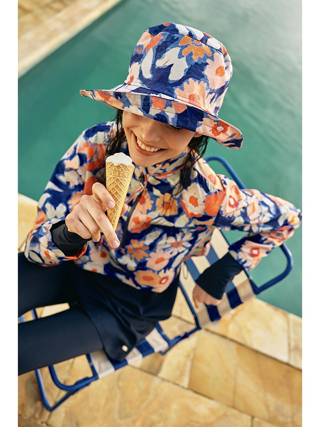 Paraşüt Renkli Desenli Çift Katlı Tesettür Mayo Takım Lacivert-6